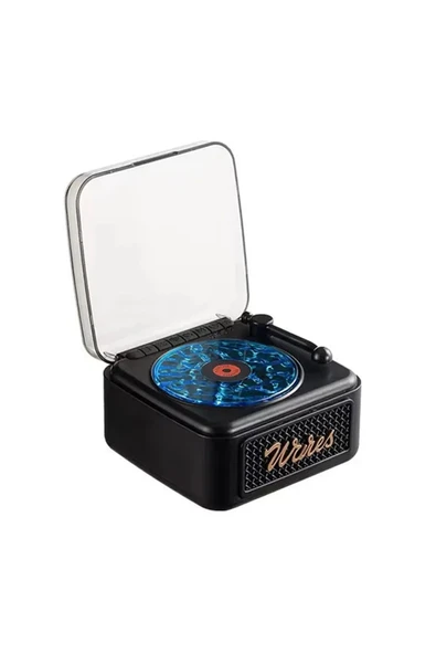 Nostalji Mini Plak Görünümlü Radyolu Bluetooth Hoparlör 3d Ses Dalgası Retro Müzik Plak Siyah - 1