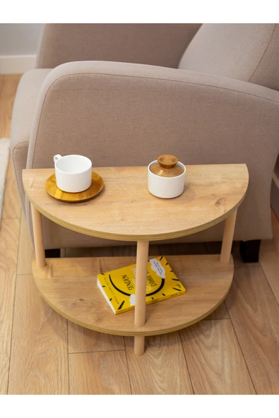 PEKA Yarım Daire Yan Sehpa - Salon - Oturma Odası Zigon Sehpa - Safir Meşe - Resim 5