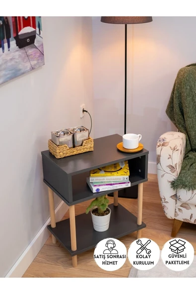 PEKA Yan Sehpa - Salon - Oturma Odası Zigon Sehpa - Antrasit - 1