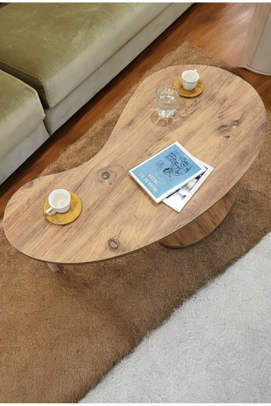 PEKA Fasülye Orta Sehpa Ahşap Ayaklı Sehpa Iki Raflı Sehpa Dekoratif Sehpa Gazetelikli - Çam - Resim 2