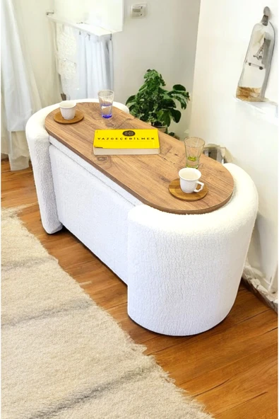PEKA Çift Kullanımlı Sandıklı Yatak Ucu Tedy Kumaş Silindir Puf Bench Sehpa - 1