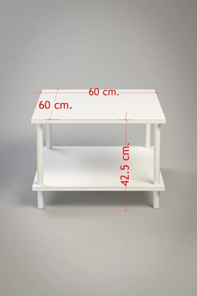 PEKA Kare Orta Sehpa Ahşap Ayaklı Sehpa Iki Raflı Sehpa Dekoratif Sehpa Gazetelikli-antrasit - 60x60 - Resim 6