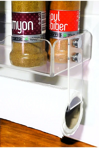 HomeSide Yapışkanlı Baharatlık ve Kağıt Havluluk Şık Plexiglass – Duvara Monte Mutfak Rafı - 2