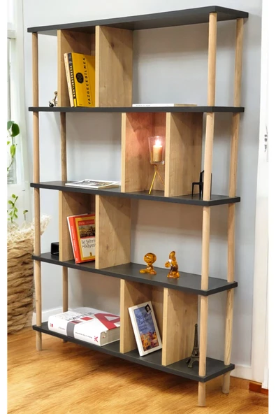 PEKA 5 Raflı Modern Dekoratif Kitaplık Klasörlük Mutfak Rafı Kiler Çok Amaçlı Düzenleyici Raf ürün görseli 1