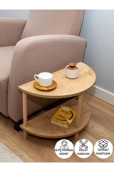 PEKA Yarım Daire Yan Sehpa - Salon - Oturma Odası Zigon Sehpa - Safir Meşe ürün görseli 1