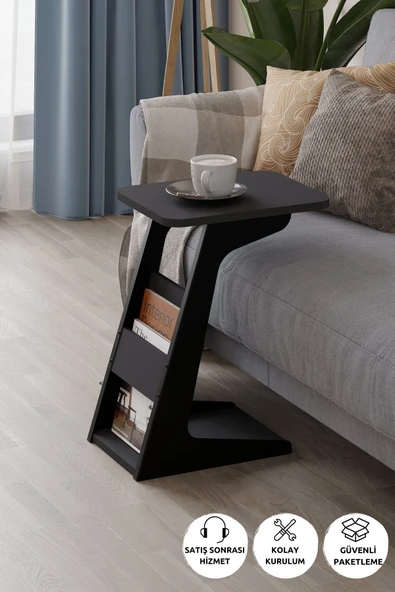 PEKA C Sehpa Metal Ayaklı Koltuk Sehpası Yan Sehpa Zigon Sehpa Servis Sehpası Gazetelikli - Antrasit ürün görseli 1