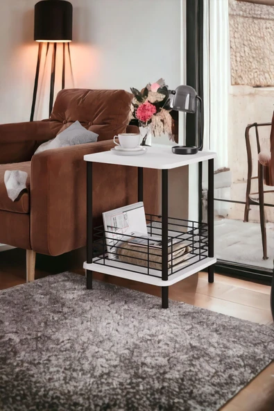 PEKA Yüksek Kalite Yan Sehpa Gazetelik Kare Koltuk Sehpası Çiçeklik Zigon Tel Kafesli Sehpa - Resim 3