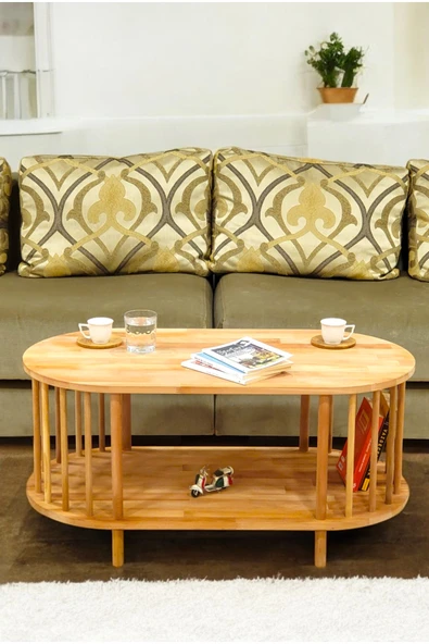 PEKA Lüx Natural Ahşap Orta Sehpa Ahşap Sehpa iki Raflı Sehpa Dekoratif Sehpa Gazetelikli - Resim 2