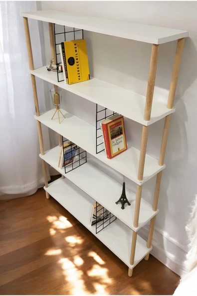 PEKA 5 Raflı Modern Dekoratif Geniş Kitaplık Klasörlük Çok Amaçlı Düzenleyici Raf - 4