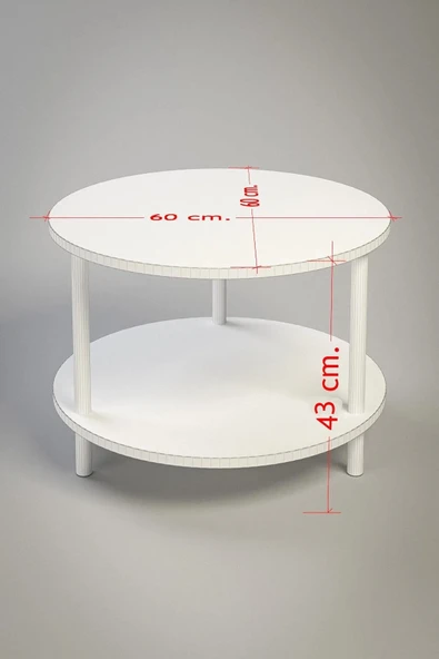 PEKA Yuvarlak Orta Sehpa Ahşap Ayaklı Sehpa Iki Raflı Sehpa Dekoratif Sehpa Gazetelikli-Mermer-60cm - Resim 4