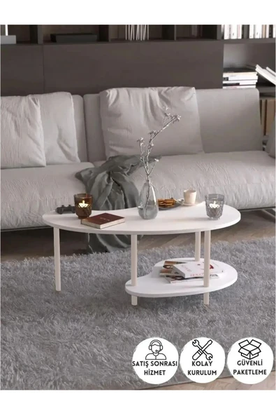 PEKA Yüksek Kalite Orta Sehpa 2 Raflı Ahşap Ayaklı Fasulye Gazetelikli Dekoratif Lüks Sehpa ürün görseli 1