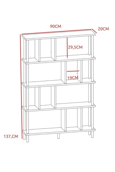 PEKA Yüksek Kalite 5 Raflı Kitaplık Ahşap Ayaklı Klasörlük Mutfak Rafı Çok Amaçlı Düzenleyici Raf - Resim 5
