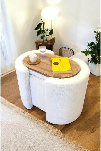 PEKA Çift Kullanımlı Sandıklı Özel Yapım Tedy Kumaş Silindir Puf Bench Sehpa - 1