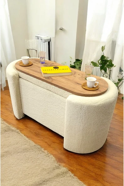PEKA Çift Kullanımlı Sandıklı Yatak Ucu Tedy Kumaş Silindir Puf Bench Sehpa - 1