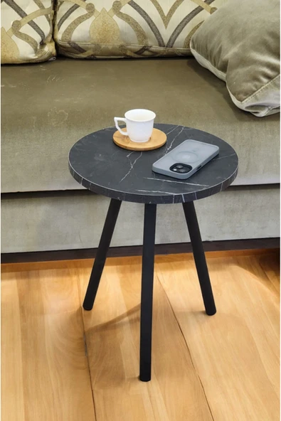 PEKA Yüksek Kalite Tekli Yuvarlak Zigon Sehpa Çay Sehpası Servis Sehpası Boyalı Ahşap Ayaklı - 3