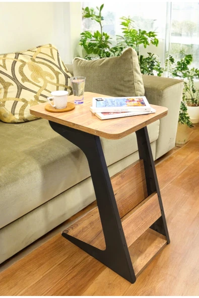 PEKA C Sehpa Metal Ayaklı Koltuk Sehpası Yan Sehpa Zigon Sehpa Servis Sehpası Gazetelikli - Resim 3