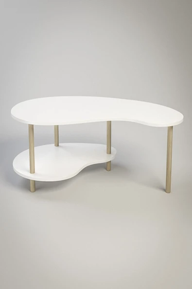 PEKA Fasülye Orta Sehpa Ahşap Ayaklı Sehpa Iki Raflı Sehpa Dekoratif Sehpa Gazetelikli - Beyaz - Resim 3