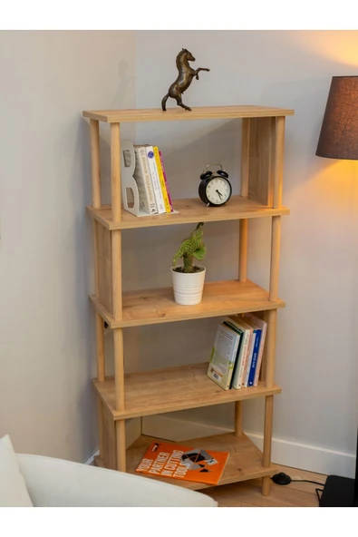 PEKA 5 Raflı Modern Dekoratif Kitaplık Klasörlük Mutfak Rafı Kiler Çok Amaçlı Düzenleyici Raf-safir Meşe - Resim 5