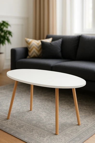 PEKA Dekoratif Elips Orta Sehpa Ahşap Ayaklı Şık Tasarım ürün görseli 1