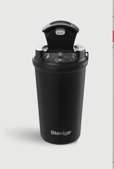 Stevig ST-250 4 Work Flip Open Coffee Mug Çelik Termos 400ML Black