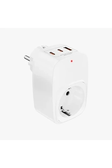 Tekli Yüksek Voltaj Korumalı Duvar Prizi 2x Type-c 1x Usb Çıkışlı Priz Grup Priz Çoğaltıcı Beyaz - 1