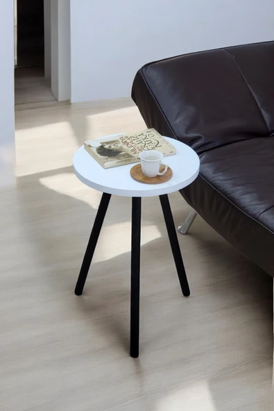 PEKA Yüksek Kalite Tekli Yuvarlak Zigon Sehpa Çay Sehpası Servis Sehpası Boyalı Ahşap Ayaklı