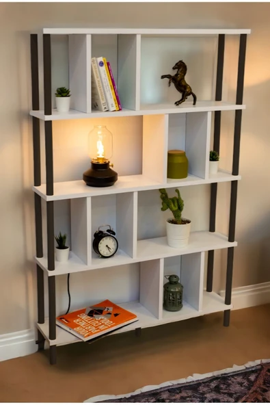 PEKA Yüksek Kalite 5 Raflı Kitaplık Ahşap Ayaklı Klasörlük Mutfak Rafı Çok Amaçlı Düzenleyici Raf ürün görseli 1