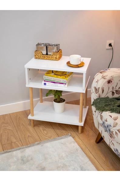PEKA Yan Sehpa - Salon - Oturma Odası Zigon Sehpa - Beyaz - 3