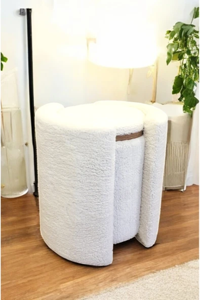 PEKA Çift Kullanımlı Sandıklı Özel Yapım Tedy Kumaş Silindir Puf Bench Sehpa - 5