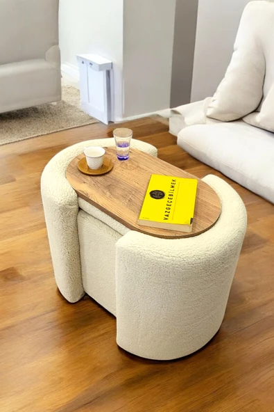PEKA Çift Kullanımlı Sandıklı Özel Yapım Tedy Kumaş Silindir Puf Bench Sehpa - 1