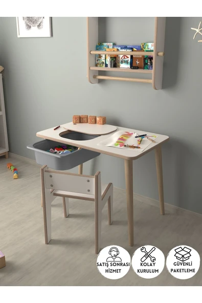 PEKA Çocuk Oyun Ve Aktivite Masası - 1 Sandalye - Gri Sepetli ürün görseli