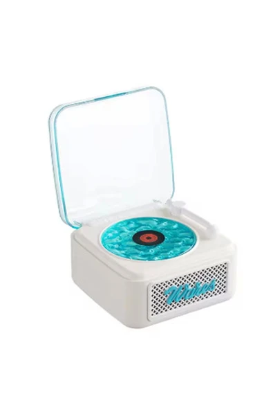 Nostalji Mini Plak Görünümlü Radyolu Bluetooth Hoparlör 3d Ses Dalgası Retro Müzik Plak Beyaz - 1