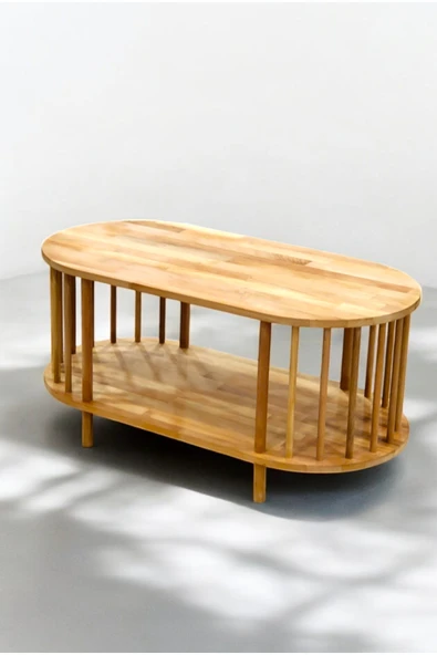 PEKA Lüx Natural Ahşap Orta Sehpa Ahşap Sehpa iki Raflı Sehpa Dekoratif Sehpa Gazetelikli - Resim 5