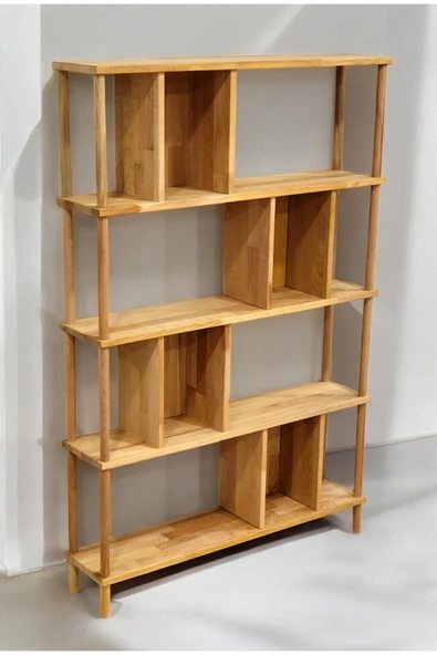 PEKA Lüx Naturel Ahşap 5 Raflı Modern Dekoratif Kitaplık Mutfak Rafı Kiler Çok Amaçlı Düzenleyici Raf - Resim 4