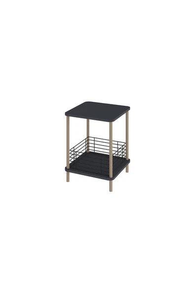 PEKA Yan Sehpa Geniş Metal Sepetli Sehpa Gazetelik Kitaplık Çiçeklik Komodin - Antrasit - Resim 4