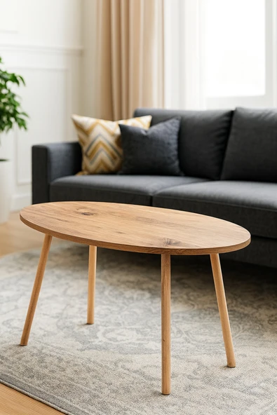 PEKA Dekoratif Elips Orta Sehpa Ahşap Ayaklı Şık Tasarım ürün görseli 1