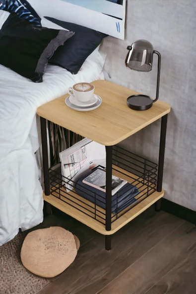 PEKA Yüksek Kalite Yan Sehpa Gazetelik Kare Koltuk Sehpası Çiçeklik Zigon Tel Kafesli Sehpa - 1