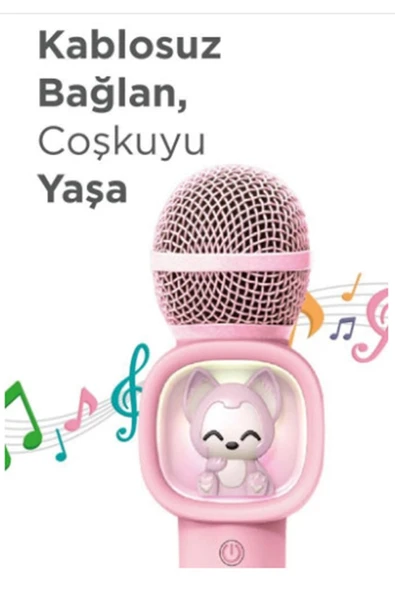 Taşınabilir Rgb Işılı Sevimli Figürlü Mikrofonlu Karaoke Bluetooth Hoparlör Pembe - 4