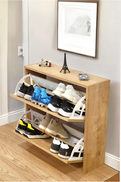 PEKA Düşer Kapaklı Ayakkabılık 4 Bölmeli 2 Kapaklı Kayar Raflı Dolap - 2