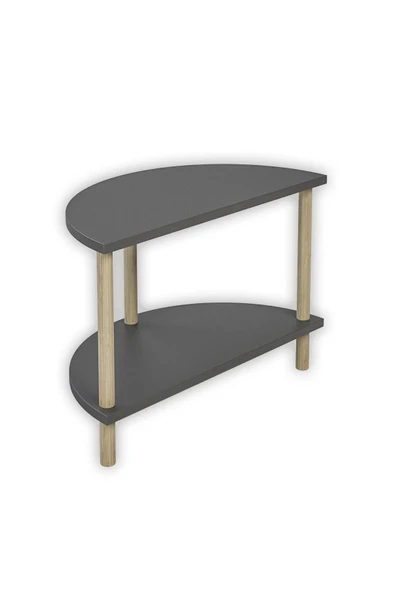 PEKA Yarım Daire Orta Sehpa Ahşap Ayaklı Sehpa Iki Raflı Sehpa Dekoratif Sehpa Gazetelikli- Antrasit - Resim 4