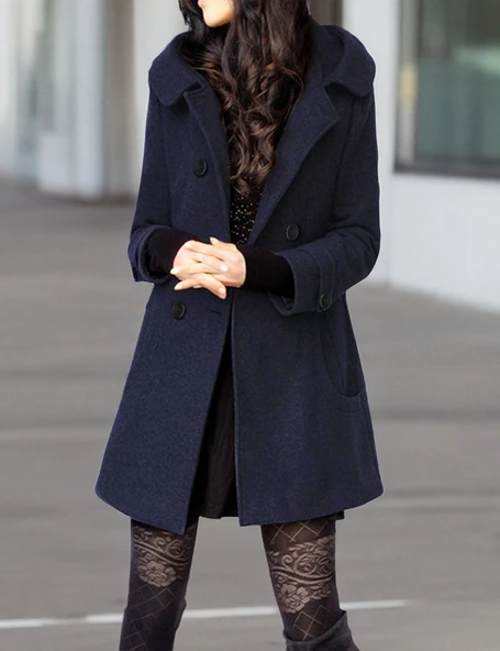 Yaka Detaylı Büyük Düğmeli Kaşe Kaban ürün görseli 1