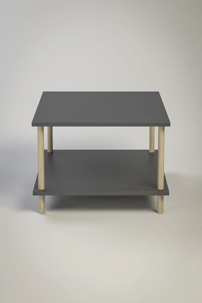 PEKA Kare Orta Sehpa Ahşap Ayaklı Sehpa Iki Raflı Sehpa Dekoratif Sehpa Gazetelikli-antrasit - 60x60 - Resim 4