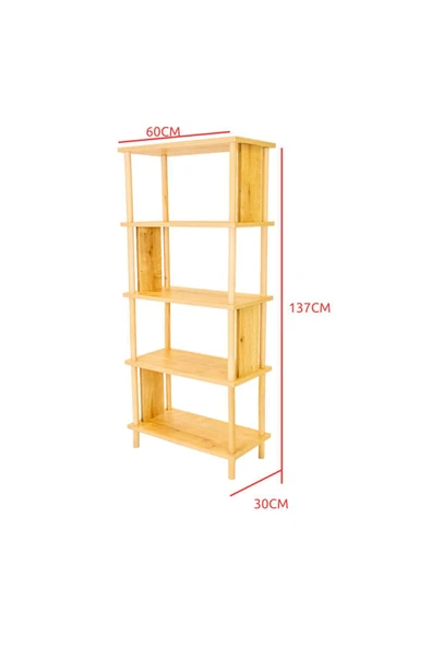 PEKA 5 Raflı Modern Dekoratif Kitaplık Klasörlük Mutfak Rafı Kiler Çok Amaçlı Düzenleyici Raf-safir Meşe - Resim 7