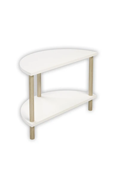 PEKA Yarım Daire Orta Sehpa Ahşap Ayaklı Sehpa Iki Raflı Sehpa Dekoratif Sehpa Gazetelikli - Beyaz - Resim 4