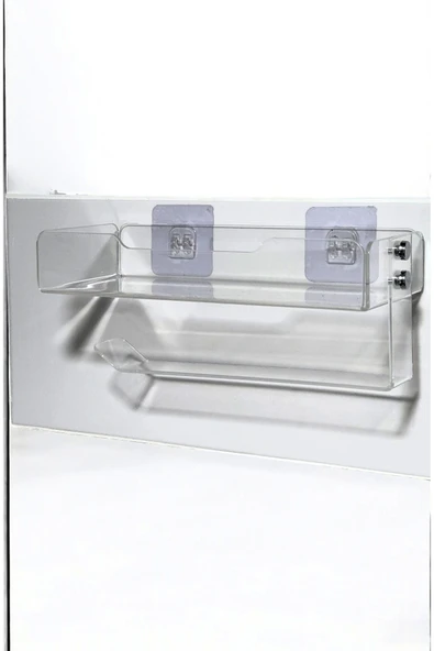 HomeSide Yapışkanlı Baharatlık ve Kağıt Havluluk Şık Plexiglass – Duvara Monte Mutfak Rafı - 5