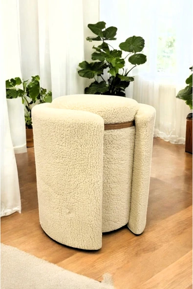 PEKA Çift Kullanımlı Sandıklı Özel Yapım Tedy Kumaş Silindir Puf Bench Sehpa - 5