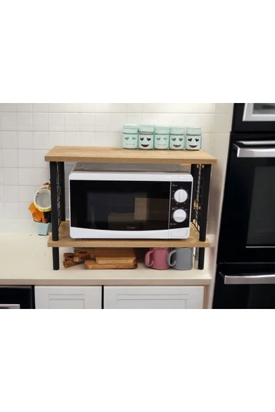 PEKA Huzurlu Mutfak Rafı Mikrodalga Rafı Tezgah Üstü Raf Baharatlık 2 Raflı Düzenleyici Kanca Hediyeli - Resim 3