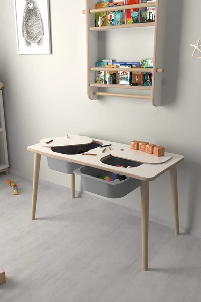 PEKA Çocuk Oyun Ve Aktivite Masası - Gri Sepetli - Resim 3