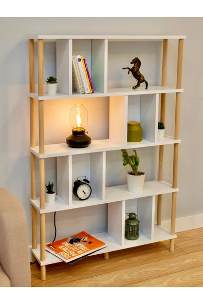 PEKA 5 Raflı Modern Dekoratif Kitaplık Klasörlük Mutfak Rafı Kiler Çok Amaçlı Düzenleyici Raf - Beyaz - Resim 3
