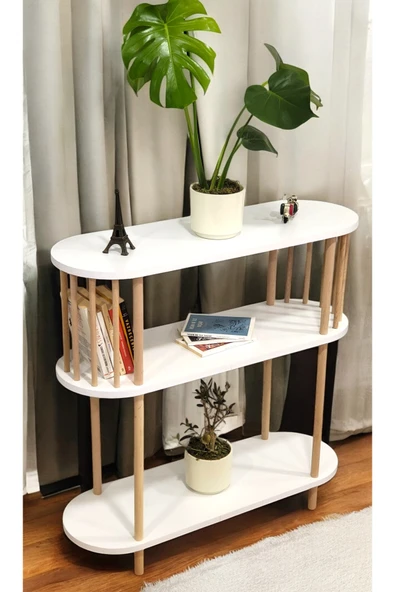 PEKA Ahşap Ayaklı Dresuar Dekoratif Raflı Kahve Köşesi Konsol Modern Çok Amaçlı Raf - Resim 3
